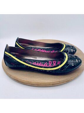 Vintage Betsey Johnson Shoes Womens 8 Black Patent Leather Ballet Flats
